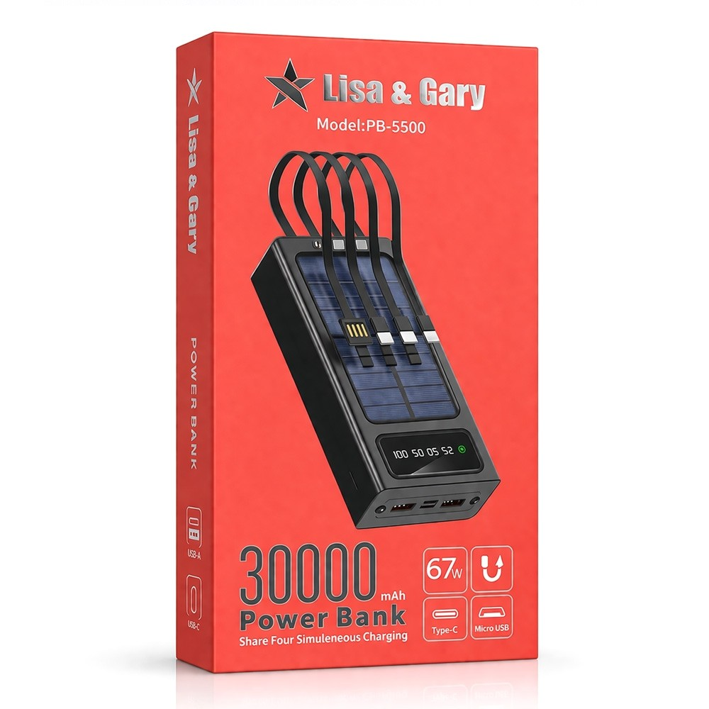 Lisa & Gary Solar Charging 30000mAh Power Bank PB-S500