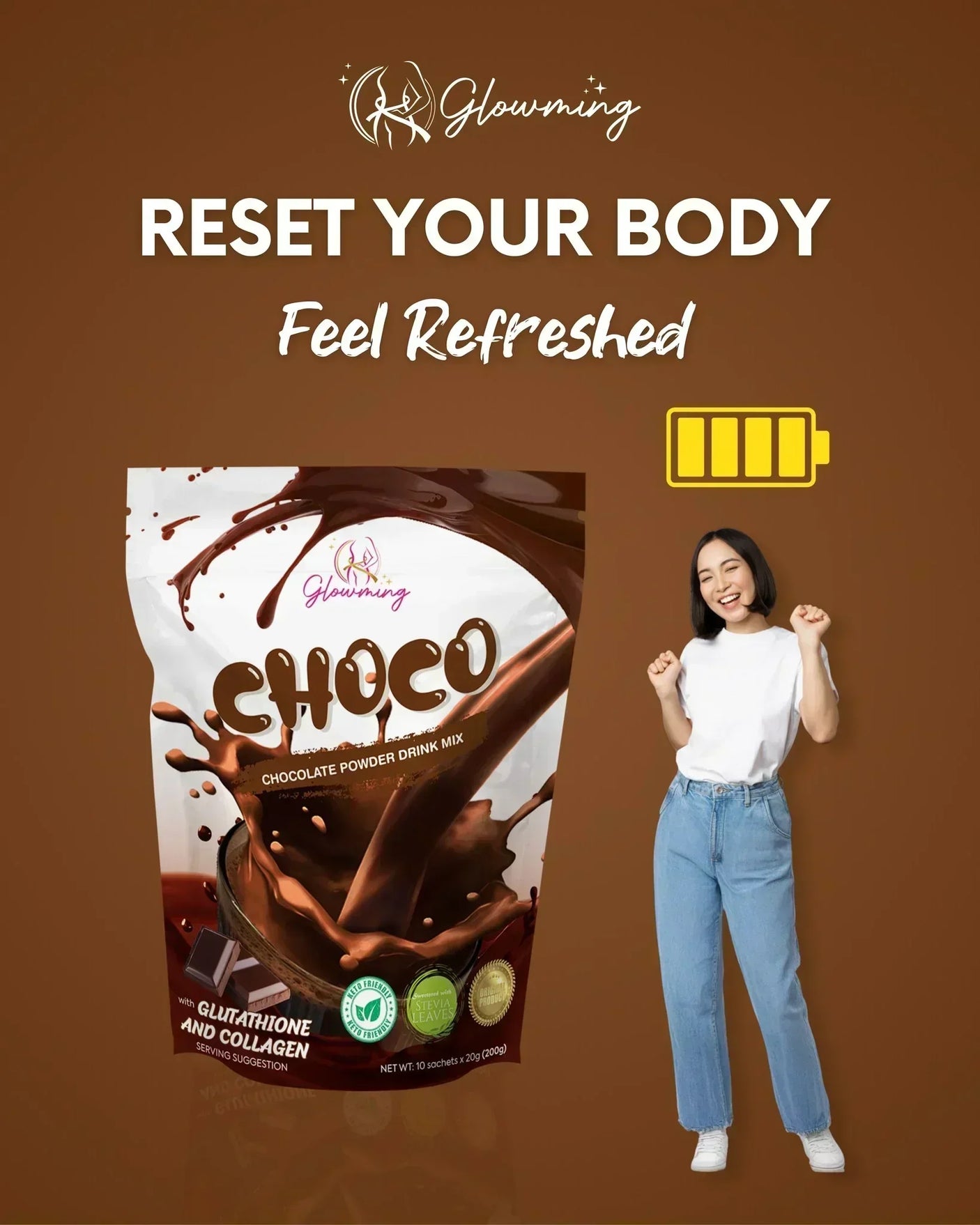 Glowming Choco Powder Drink Mix - 10 Sachets x 20g