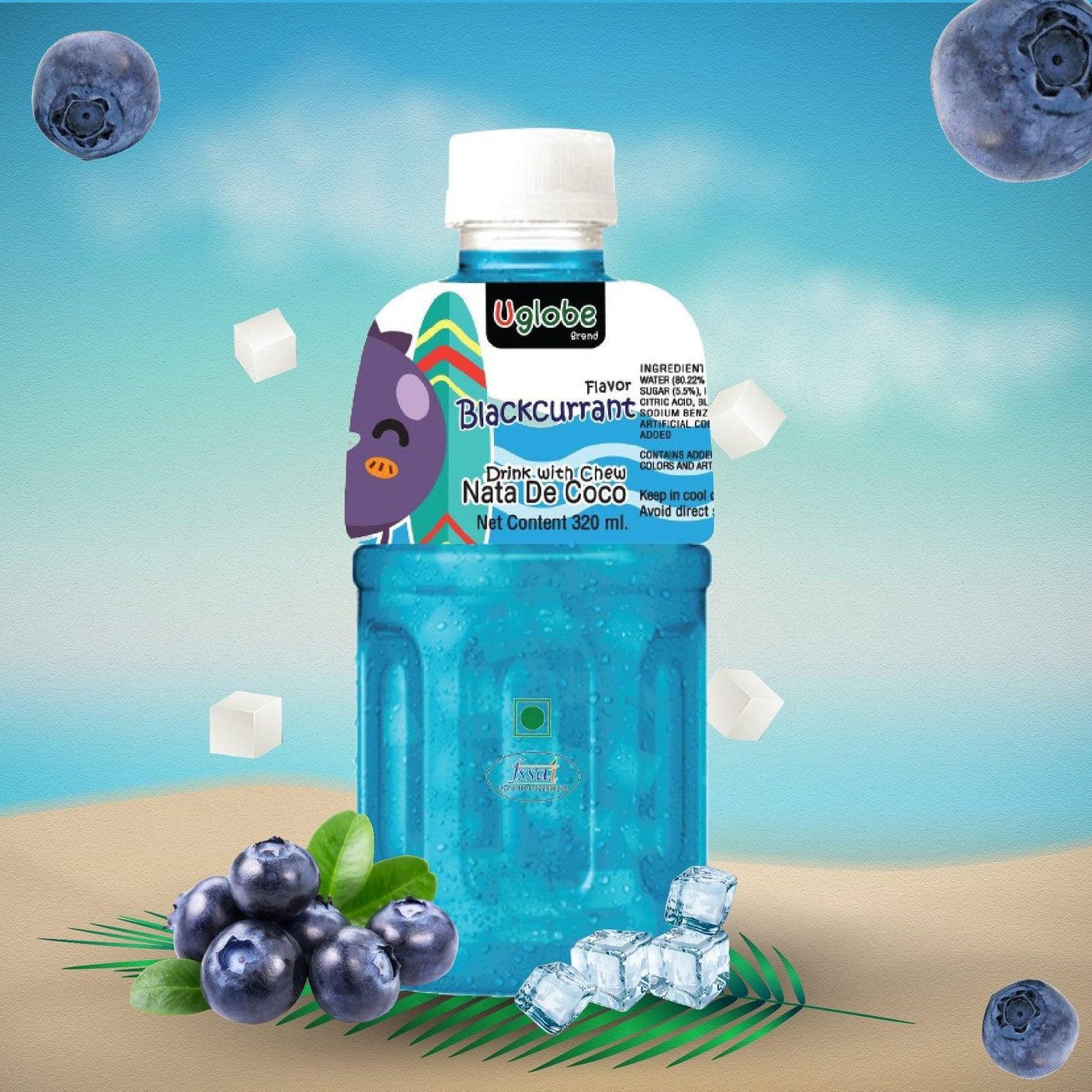 Uglobe Blackcurrant Juice Drink With Chew Nata De Coco - 320ml X 6 Pcs