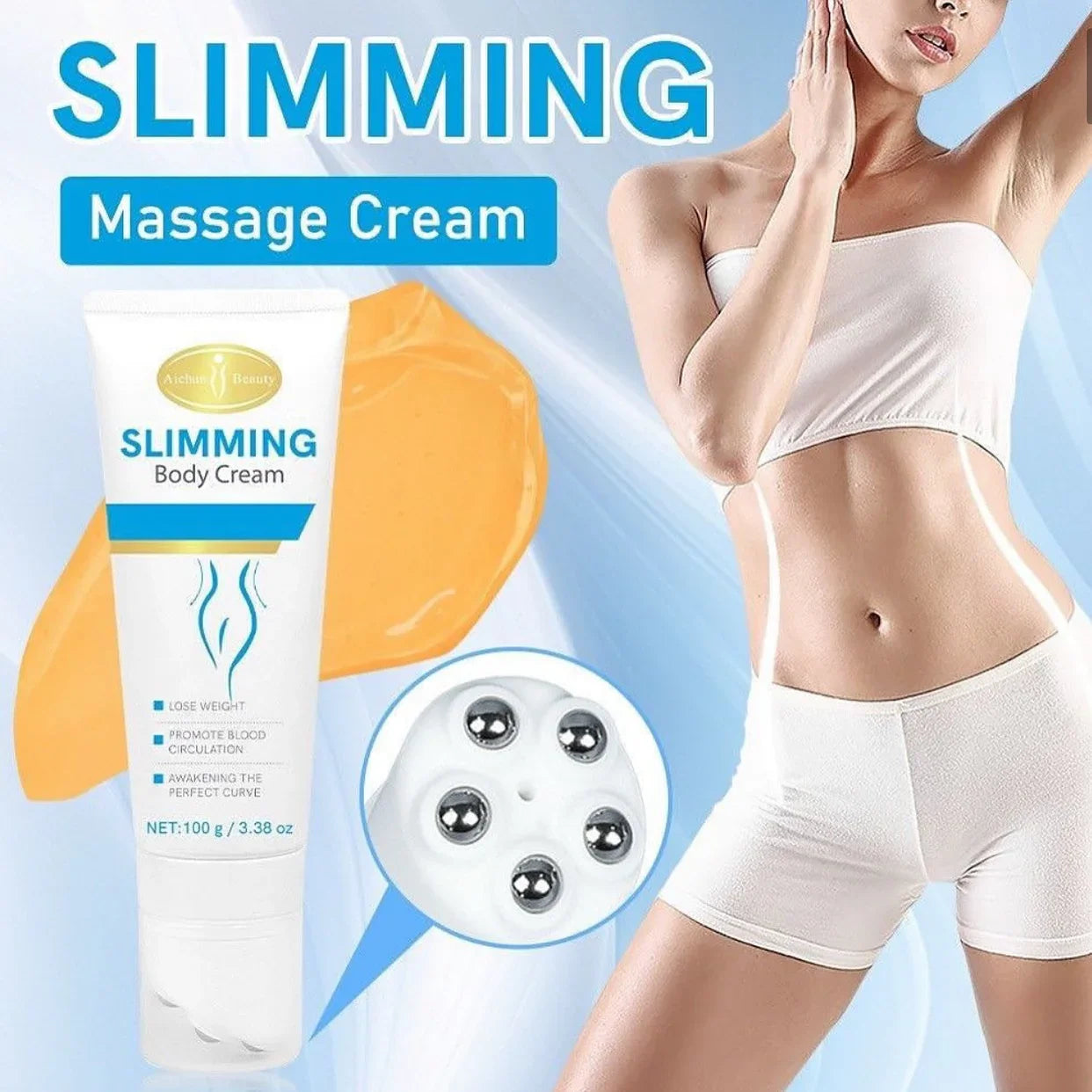 Aichun Beauty Slm Body Cream With Massage Roller Ball - 100g