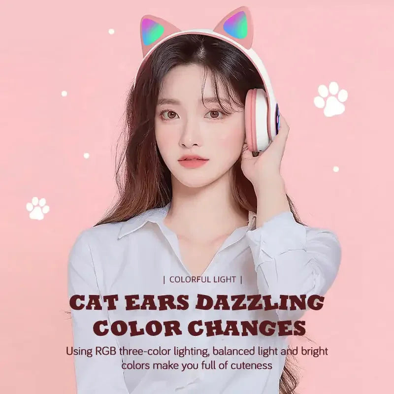 RGB Glow Lights Cat Ear Wireless Headphone STN-28