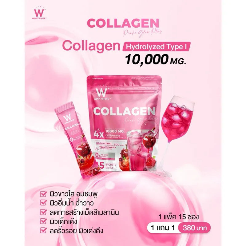 Wink White Collagen Pink Glow Plus - 12g × 15 Sachets (180g)