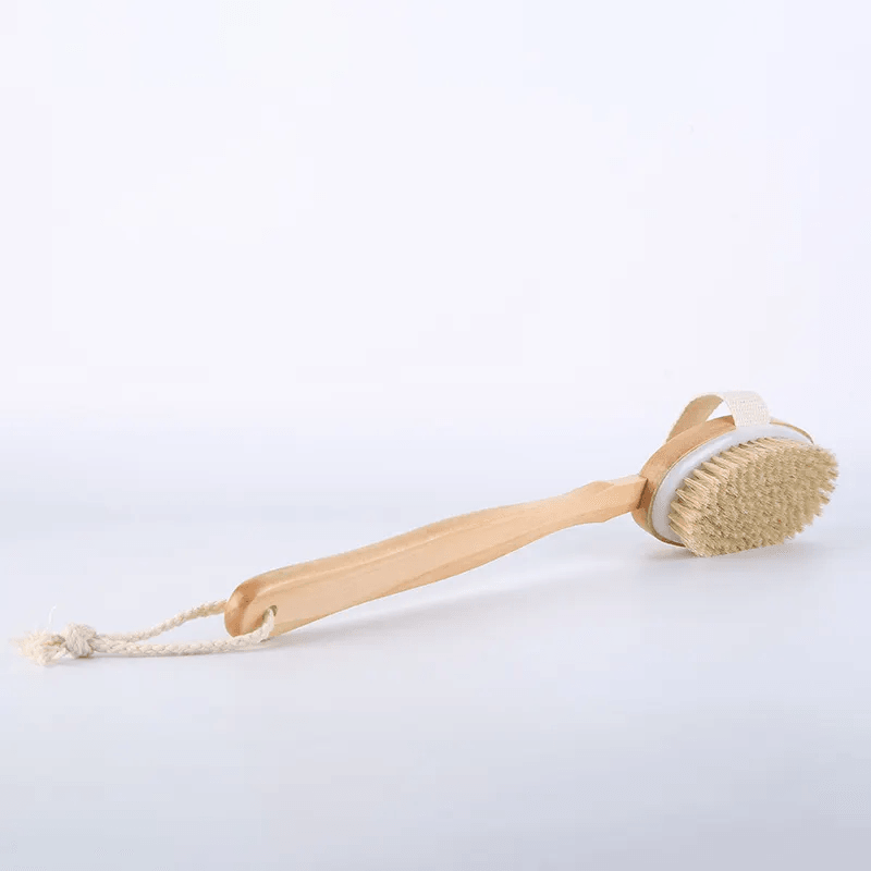 Shower Brush With Soft & Stiff Bristles Long Wooden Handle