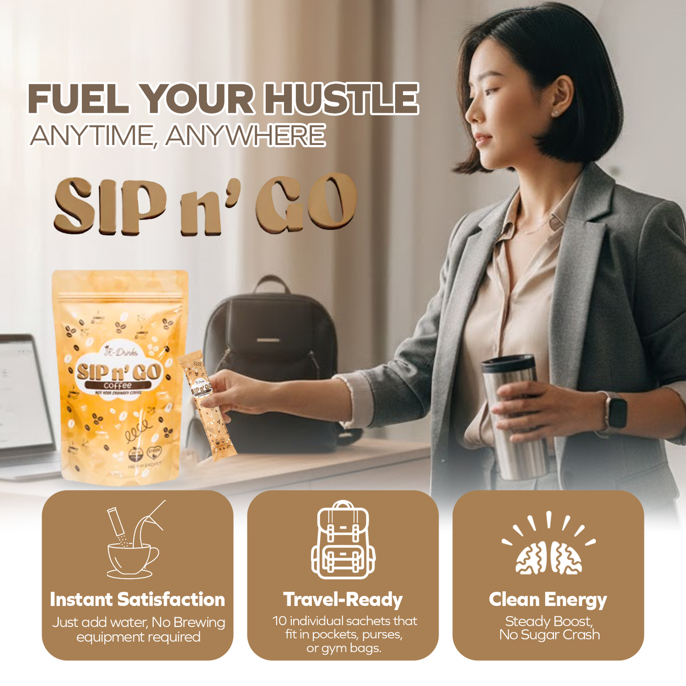 قهوة K-Drinks Sip n' Go - 10 أكياس × 21 جم (210 جم)