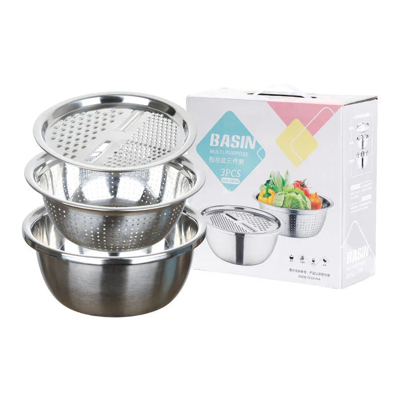 Multifunctional Stainless Steel Drain Basin 3 Pcs Set
