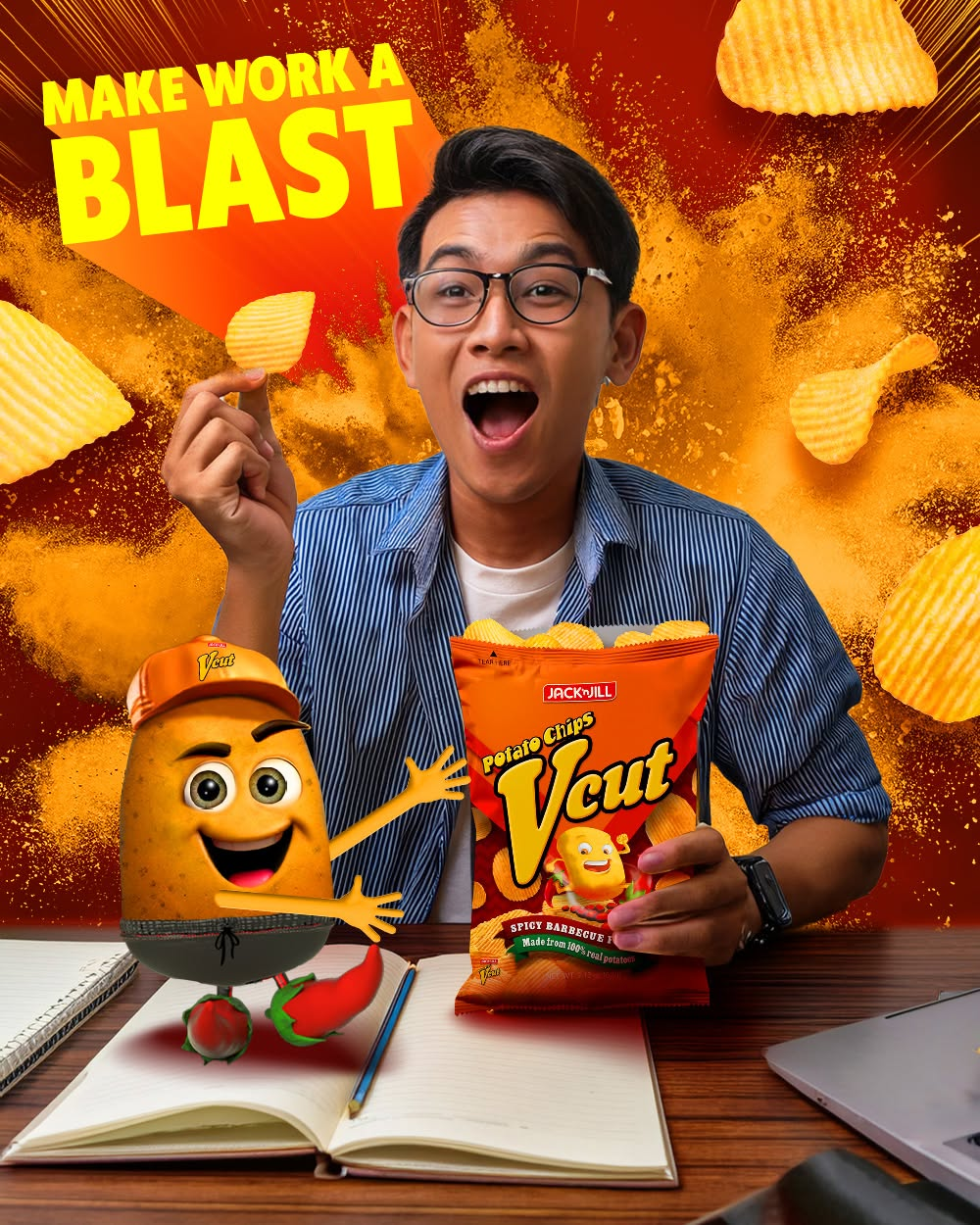 Jack 'n Jill V Cut Potato Chips Spicy BBQ - 60g (2+1) Offer
