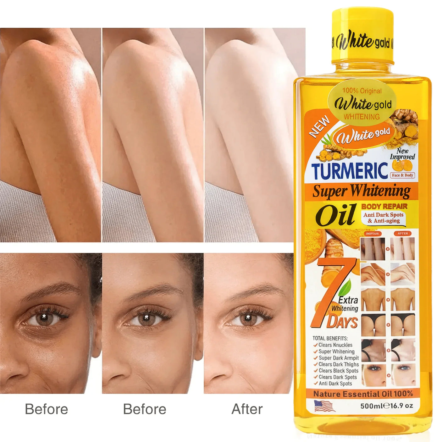 White Gold Turmeric Super Brightening Body Repair Oil - 500ml