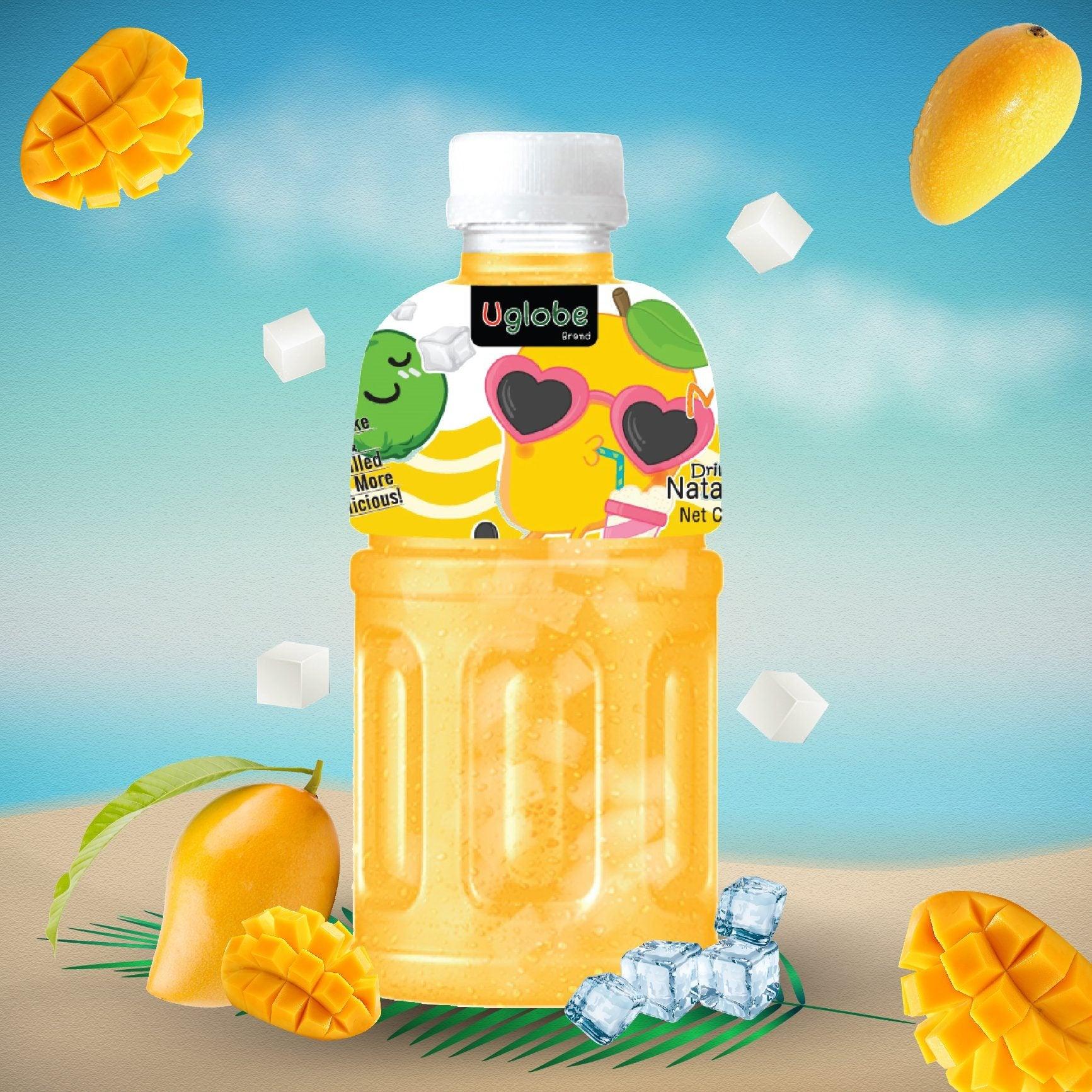 Uglobe Mango Juice Drink With Chew Nata De Coco - 320ml X 6 Pcs