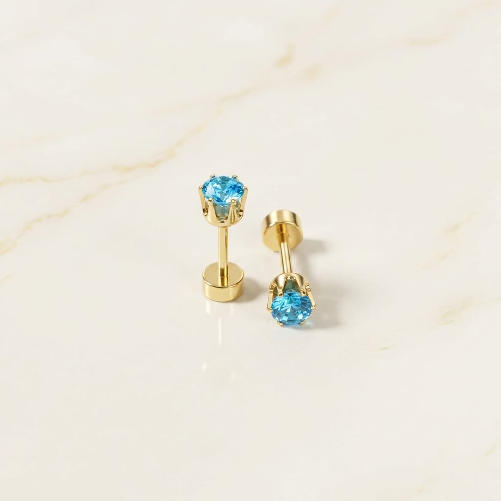 Golden Stainless Steel Stud Earings - 099