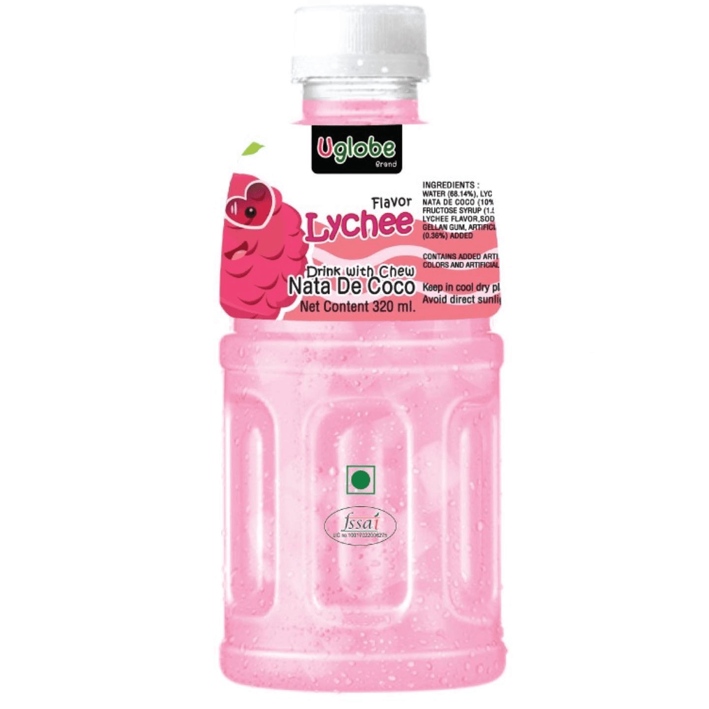 Uglobe Lychee Juice Drink With Chew Nata De Coco - 320ml X 6 Pcs
