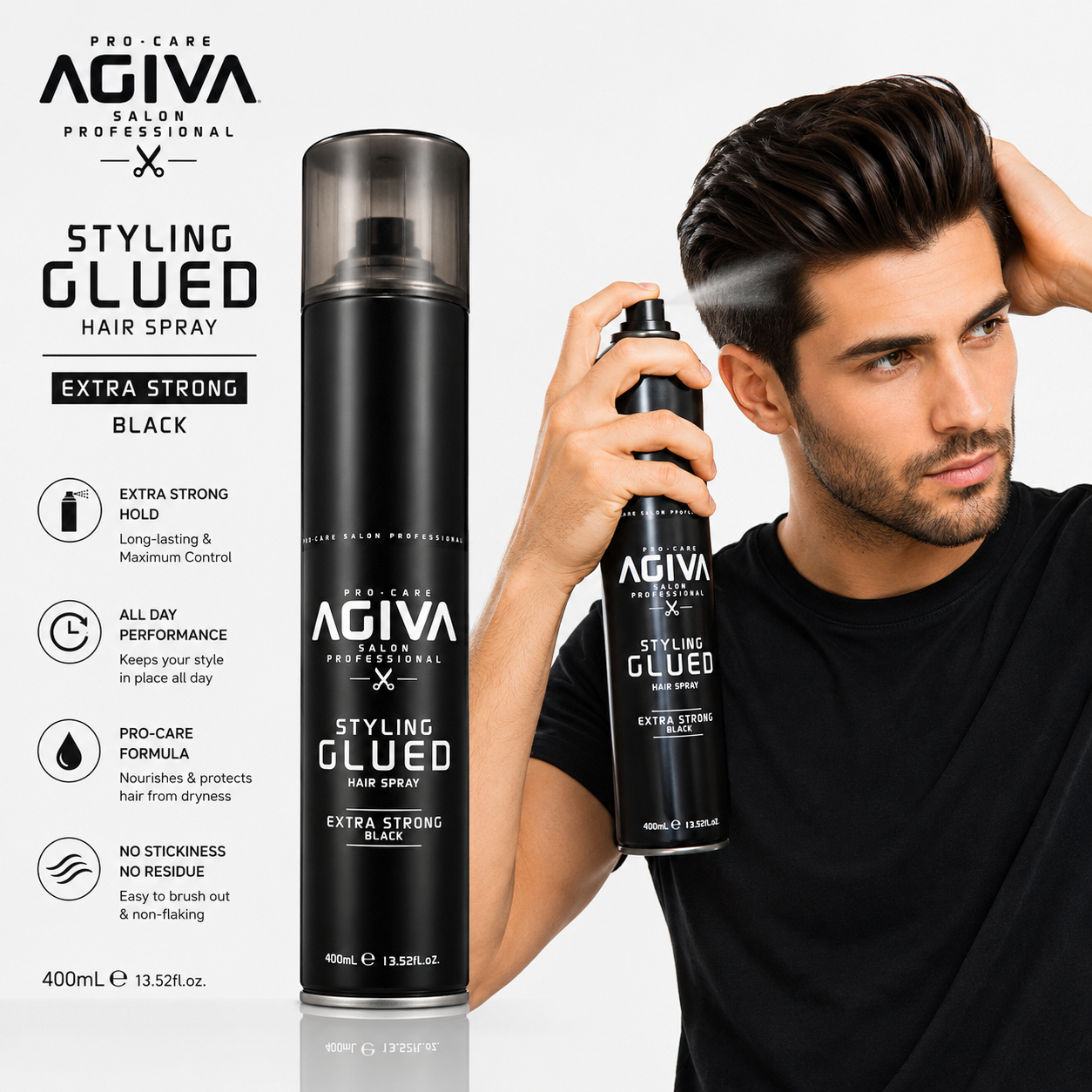Agiva Extra Strong Styling Glued Hair Spray Black - 400ml