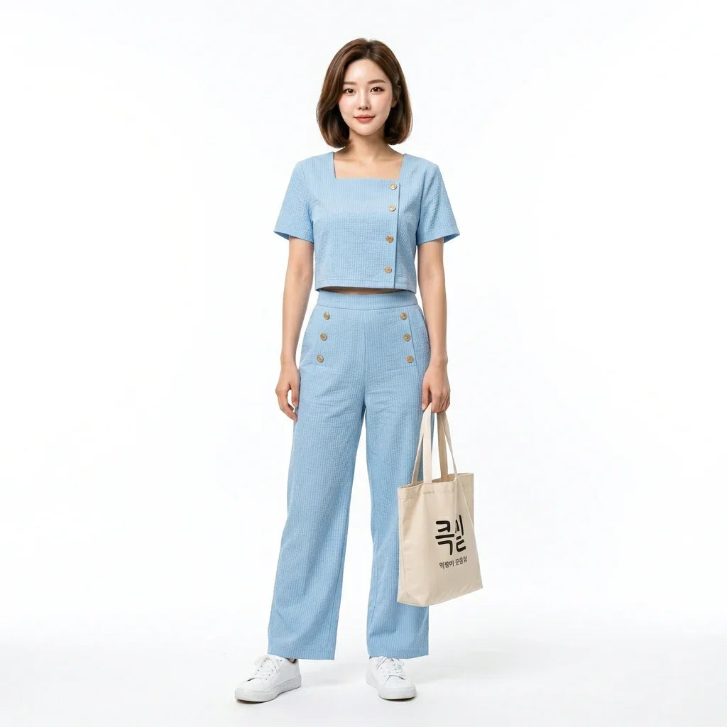 Women's Korean Style Classic Design Top & Pant M-718