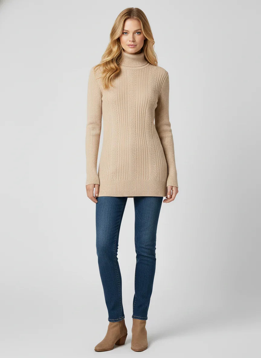 Women's Ribbed Texture Turtleneck Sweater Y5N-A3820