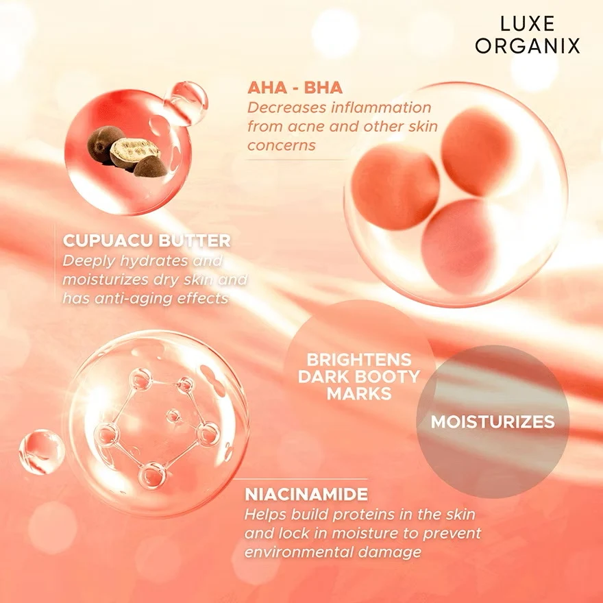 Luxe Organix Bye Bye Bum Bumps White & Clear Booty Scrub - 230g