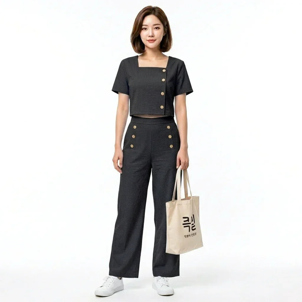 Women's Korean Style Classic Design Top & Pant M-718