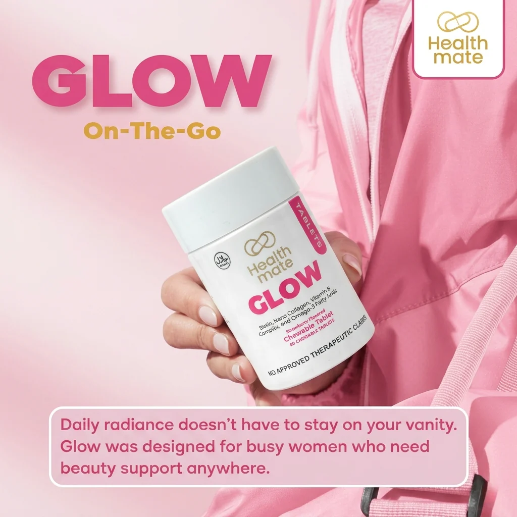 كبسولات "هيلث ميت جلو" (Healthmate Glow) القابلة للمضغ - كولاجين وفيتامينات متعددة - 60 كبسولة