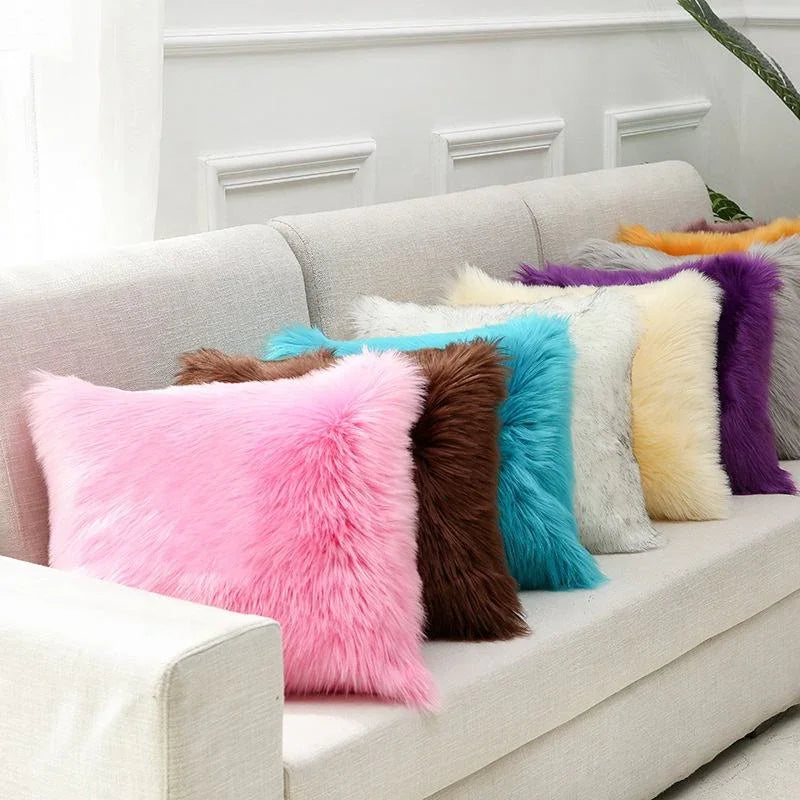 Solid Soft Plush Square Fuzzy Cushion K-66