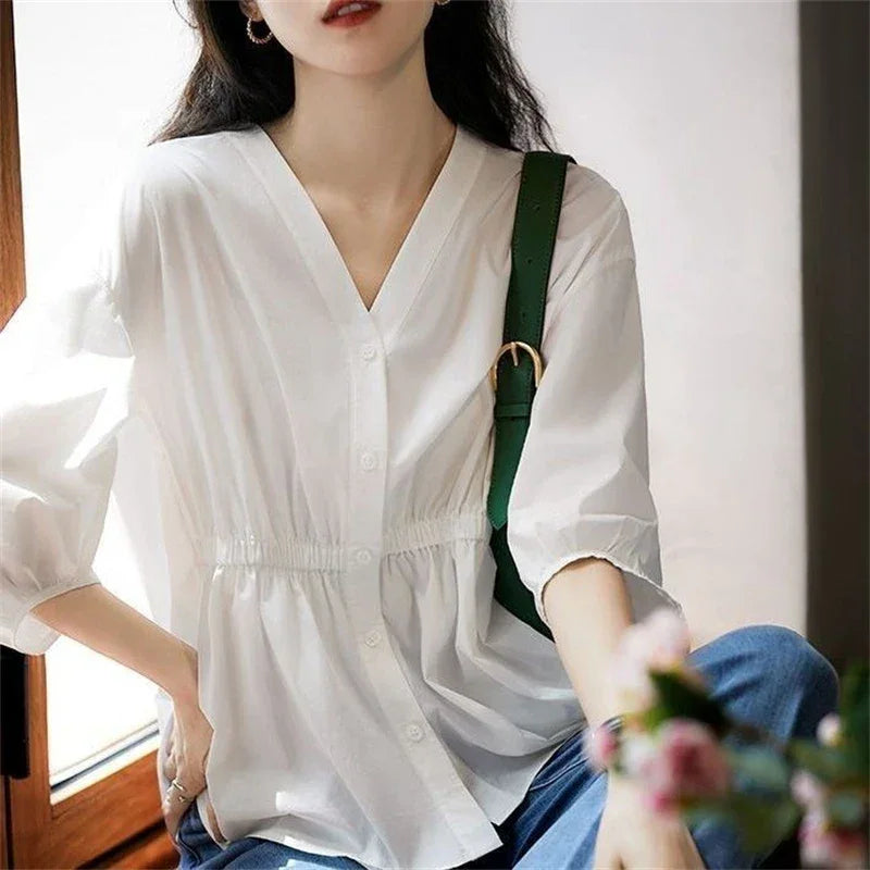 Women's V Neck Casual Fashion Top - 013