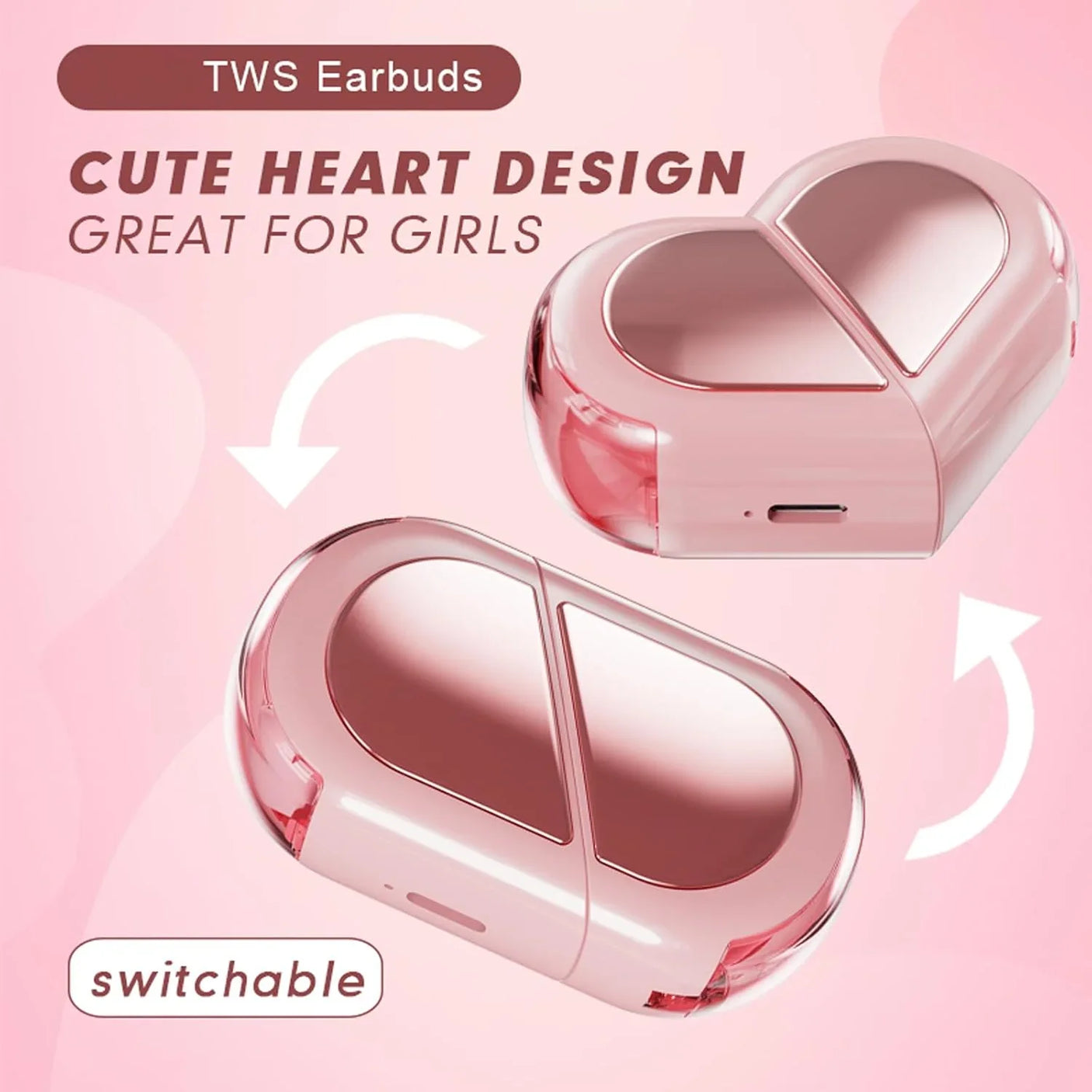 Love Heart Design Wireless Earbuds - 01