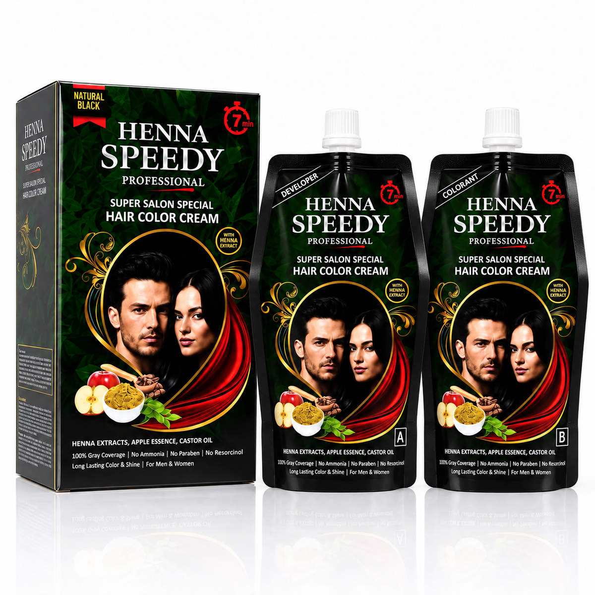 Henna Speedy Professional Hair Color Cream Natural Black - 500ml+500ml