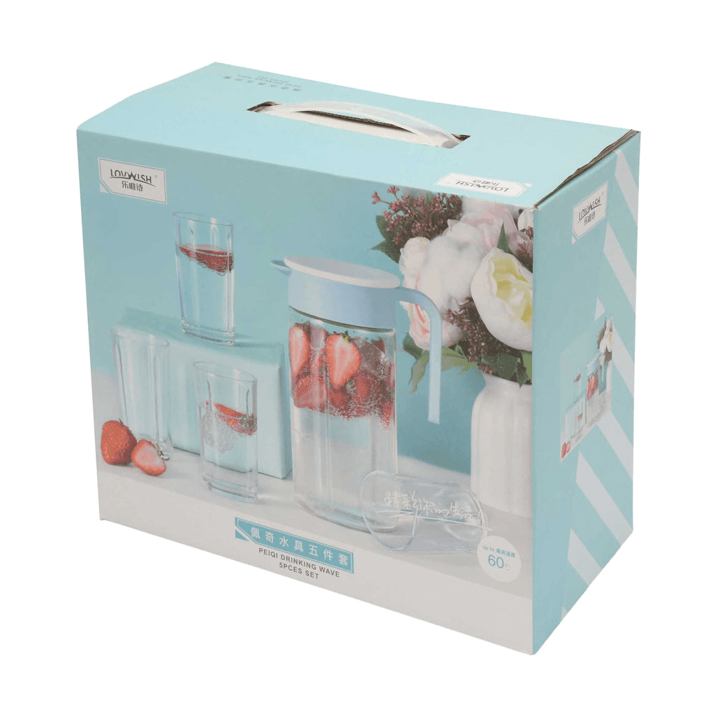 Glass Pitcher 1000ml & 4 Pcs Cups Set 200ml - Pinoyhyper