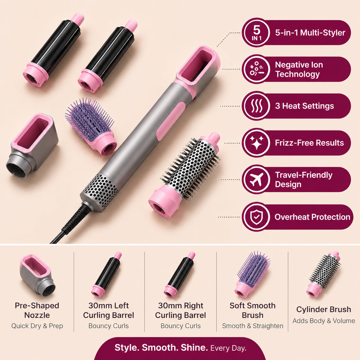 5-in-1 Professional Hair Styler and Dryer Brush Set
