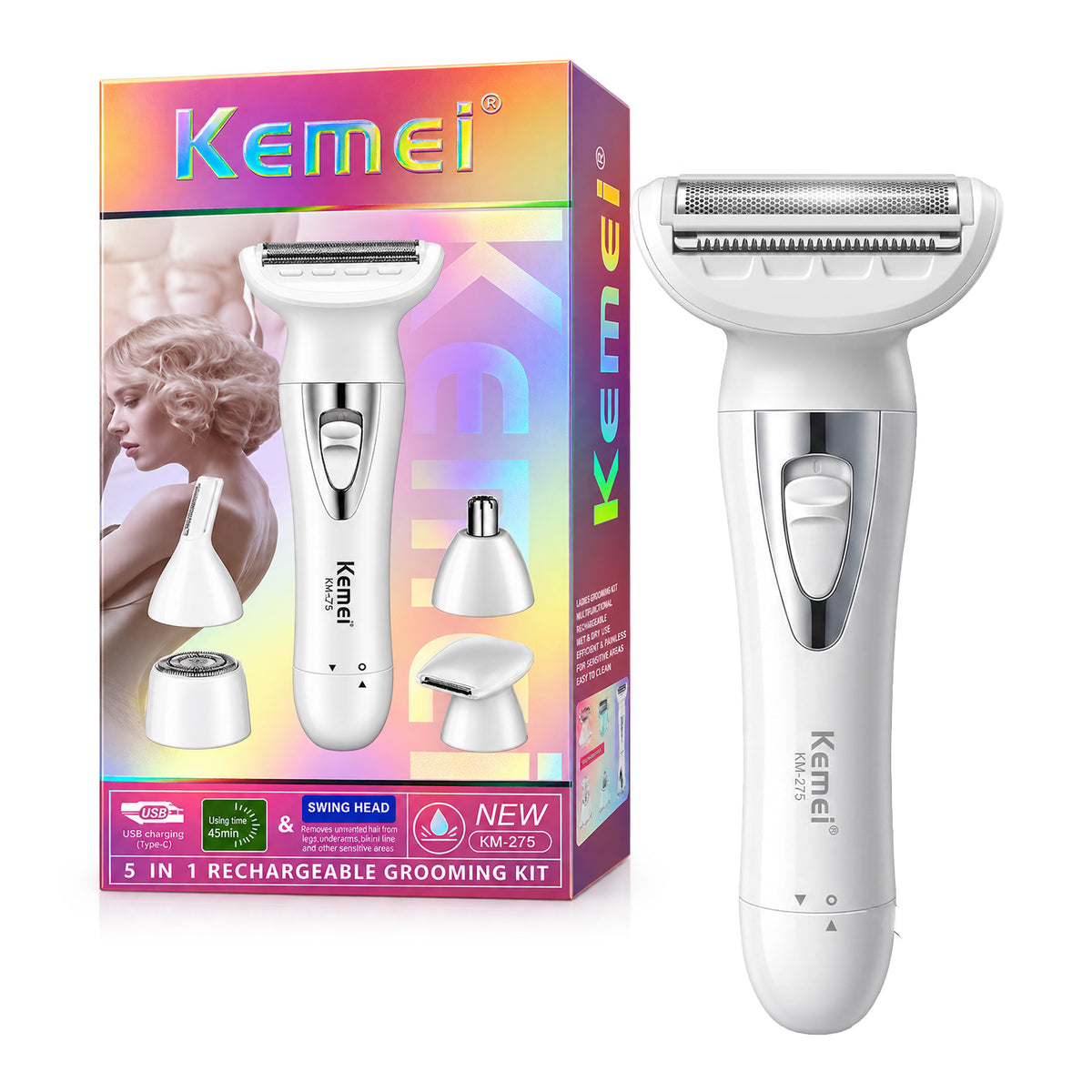Kemei 5-in-1 Rechargeable Women's Electric Shaver - KM275