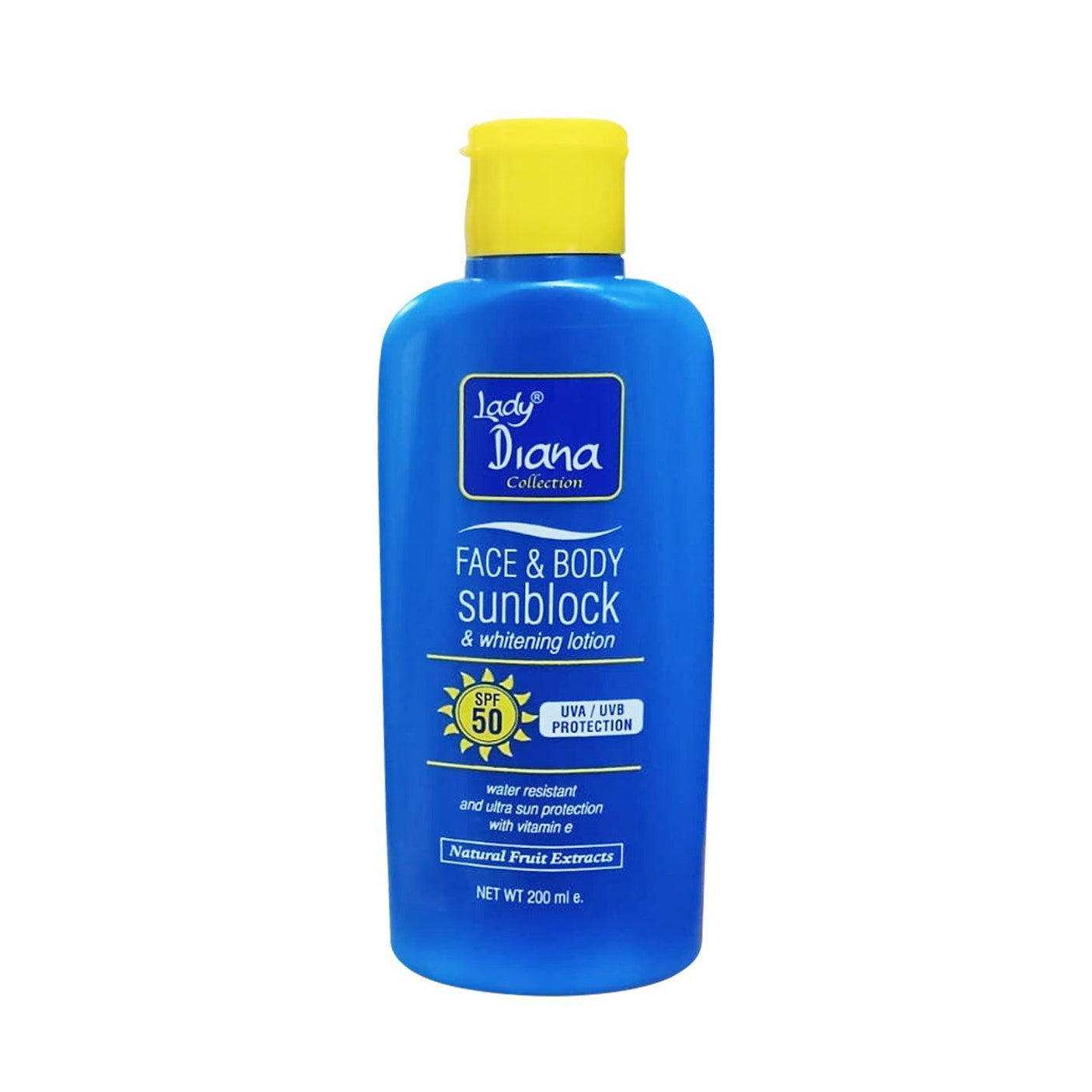 Lady Diana Face & Body Sunblock Whitening Lotion SPF 50 - 200ml - Pinoyhyper