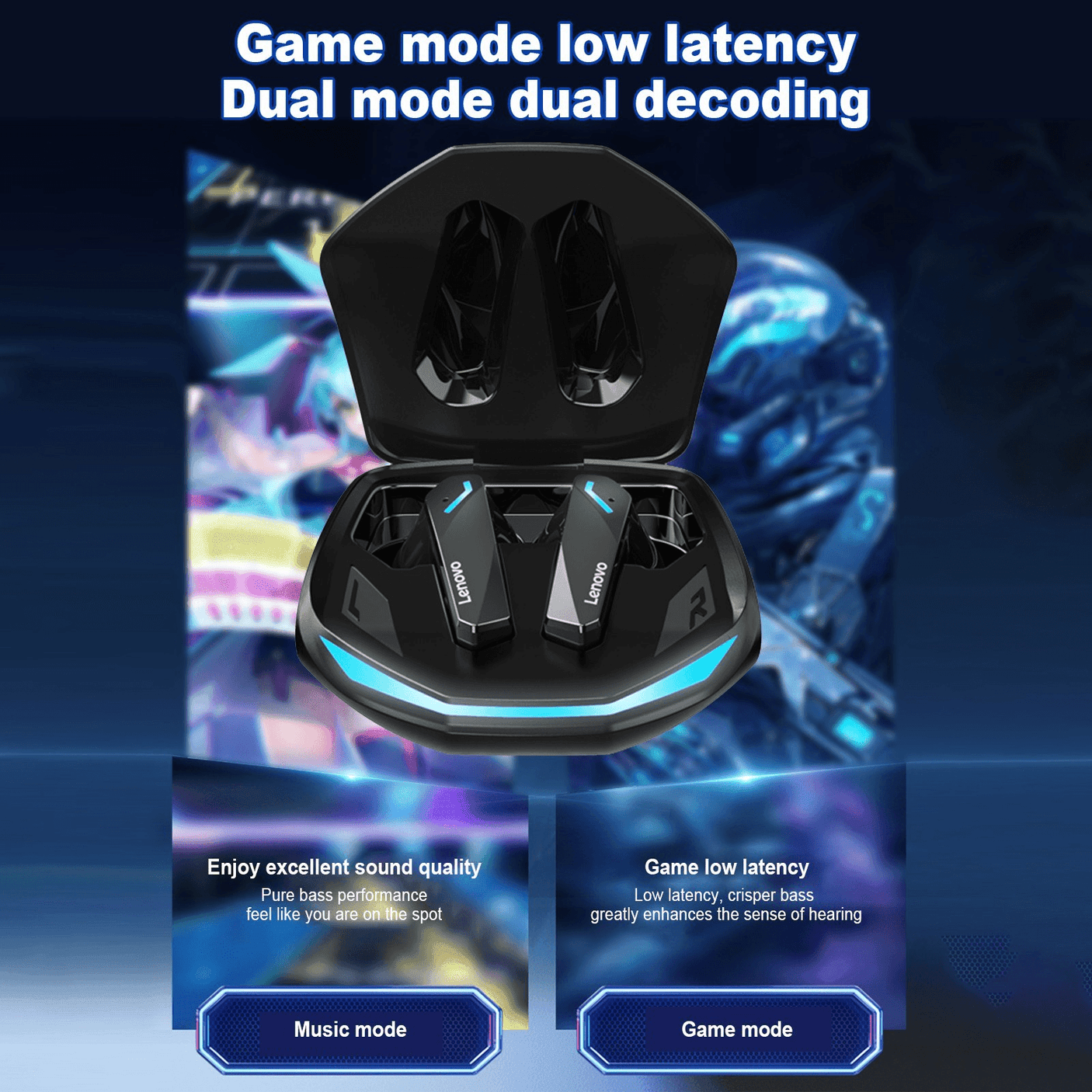 Lenovo Original True Wireless Gaming Earbuds BT V5.3 - GM2 Pro - Pinoyhyper