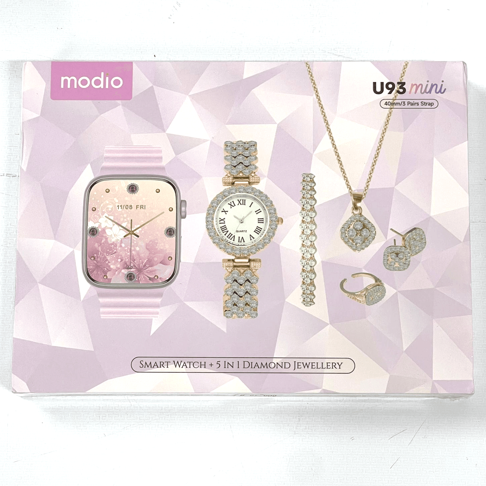 Modio U93 Mini Smart Watch With 5 In 1 Diamond Jewelry - Pinoyhyper