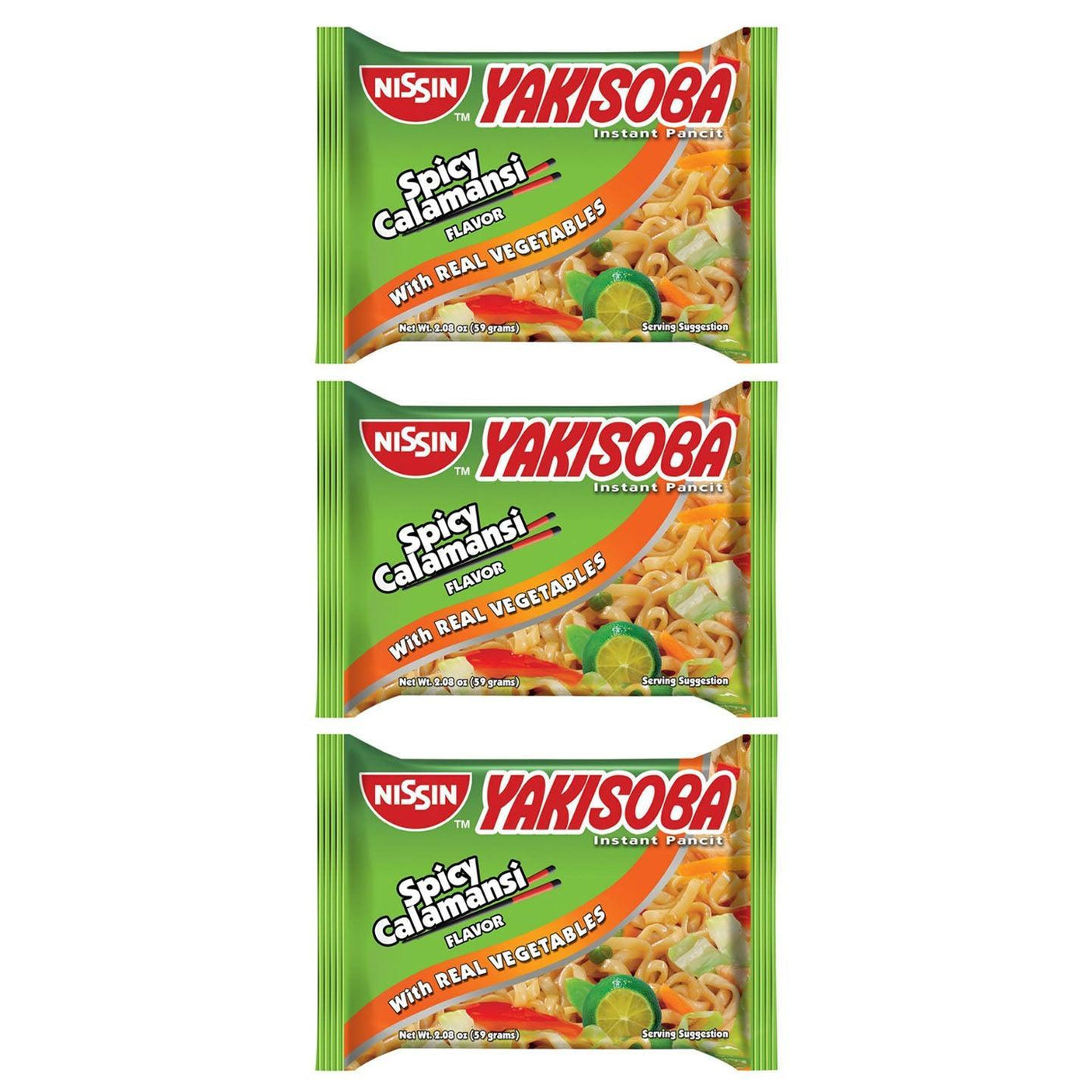 Nissin Yakisoba Spicy Calamansi Instant Pancit - 59g (2+1) Offer - Pinoyhyper