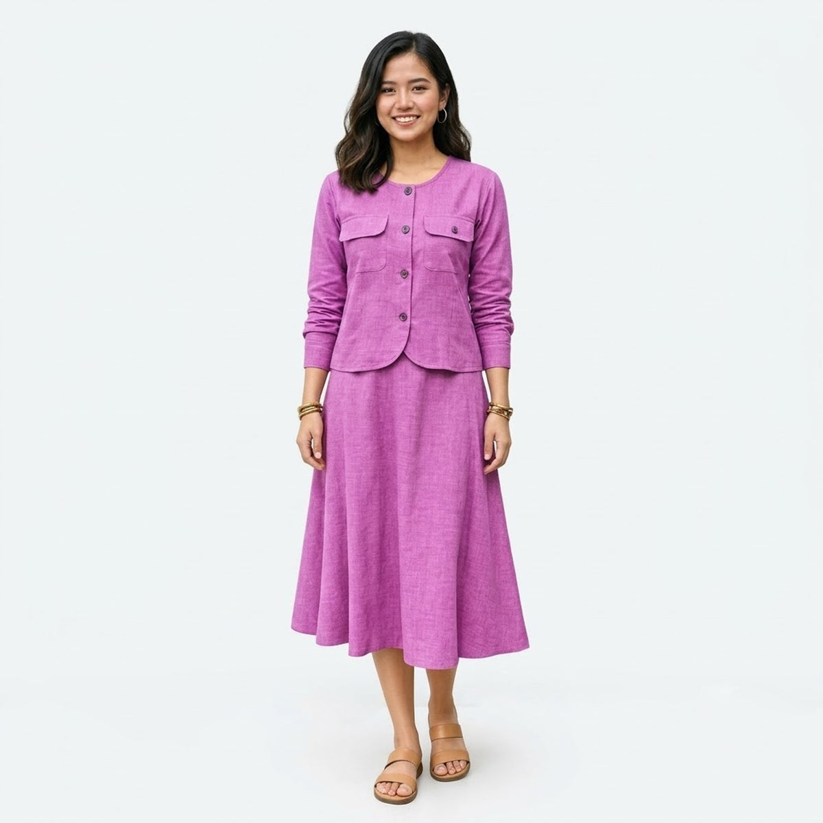 Lady Guoguo Women’s Button Front Linen Dress - HY001