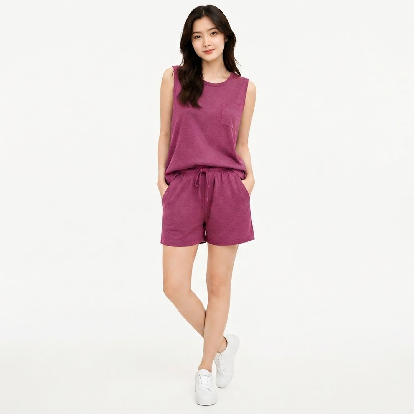 Two-Piece Sleeveless Tank Top and Shorts Loungewear Set