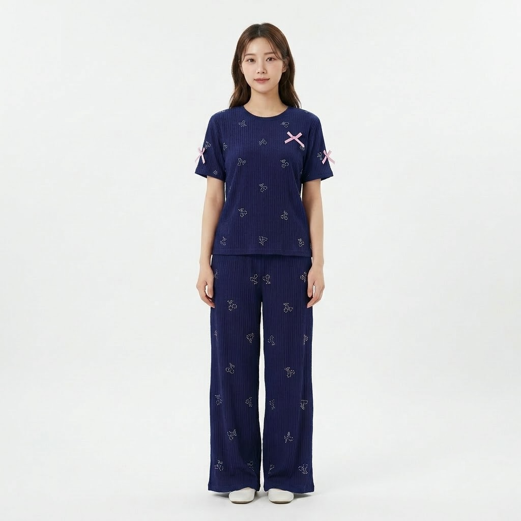 Women’s Stone Work Pajama 2pcs Set - KR032