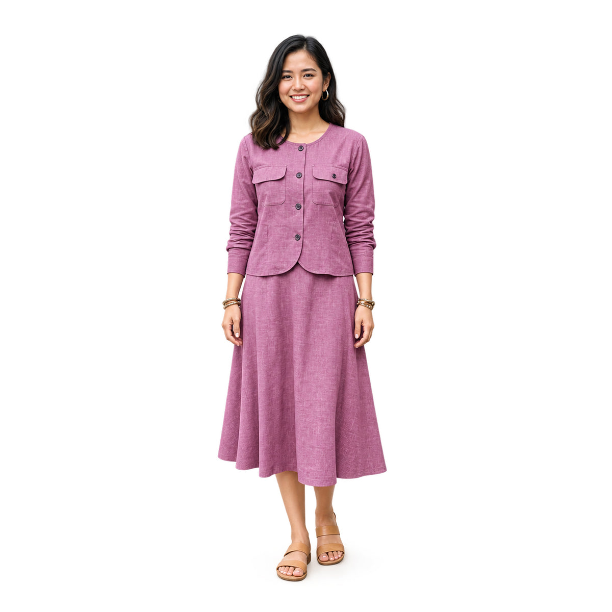 Lady Guoguo Women’s Button Front Linen Dress - HY001
