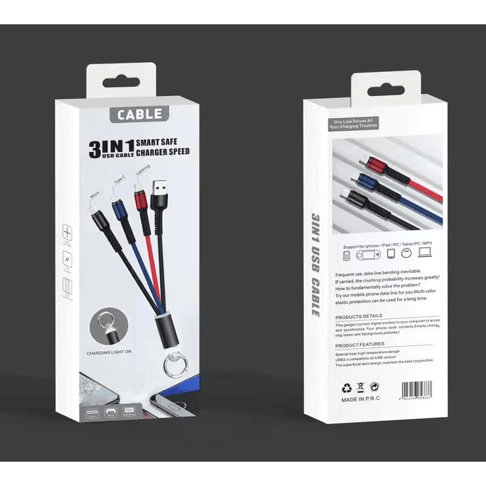 Smart 3 In 1 USB Multi Charger Cable With Keyring JKX - K06 - Pinoyhyper