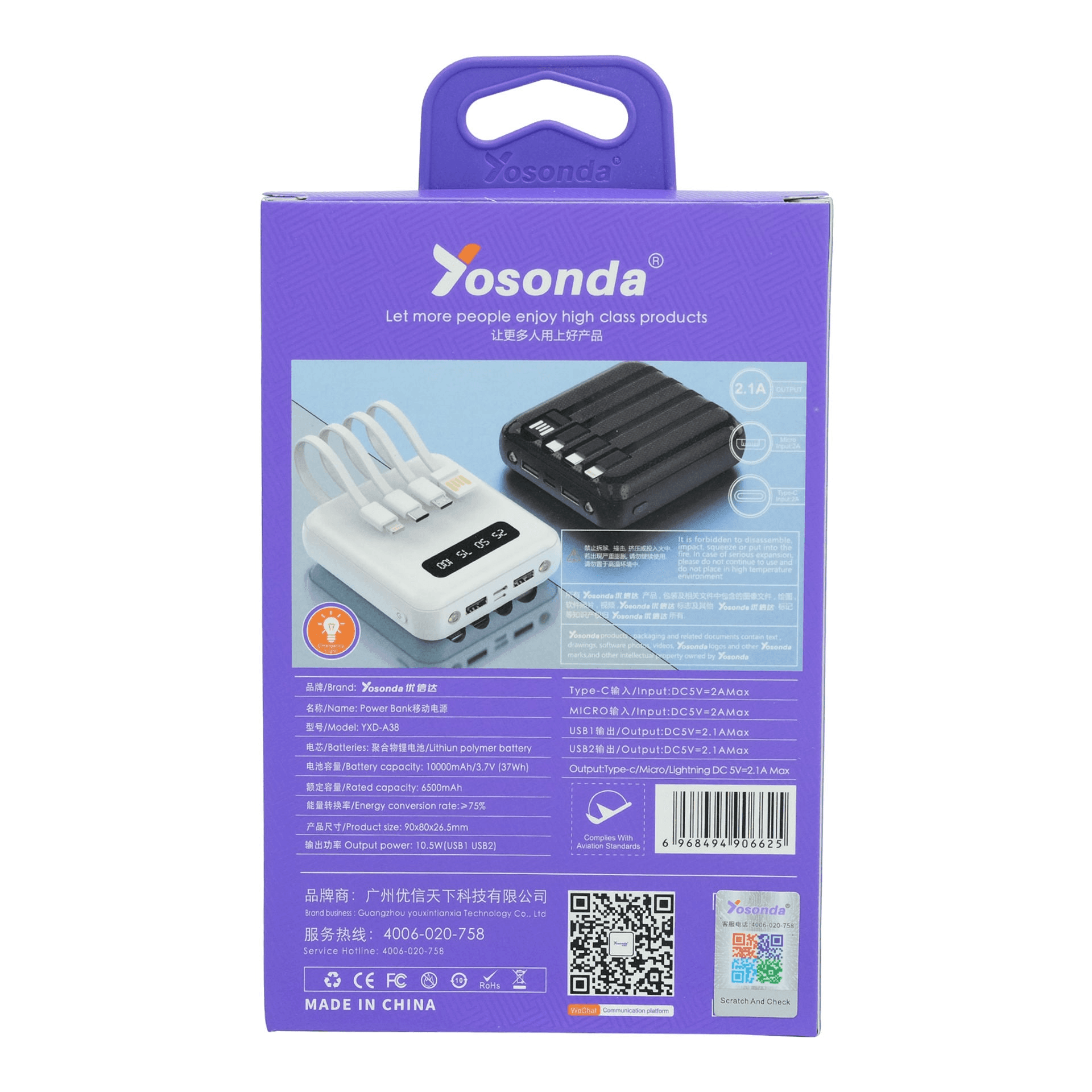 Yosonda 10000mAh 4 in 1 Fast Charging Power Bank 2.1A YXD-A38 - Pinoyhyper