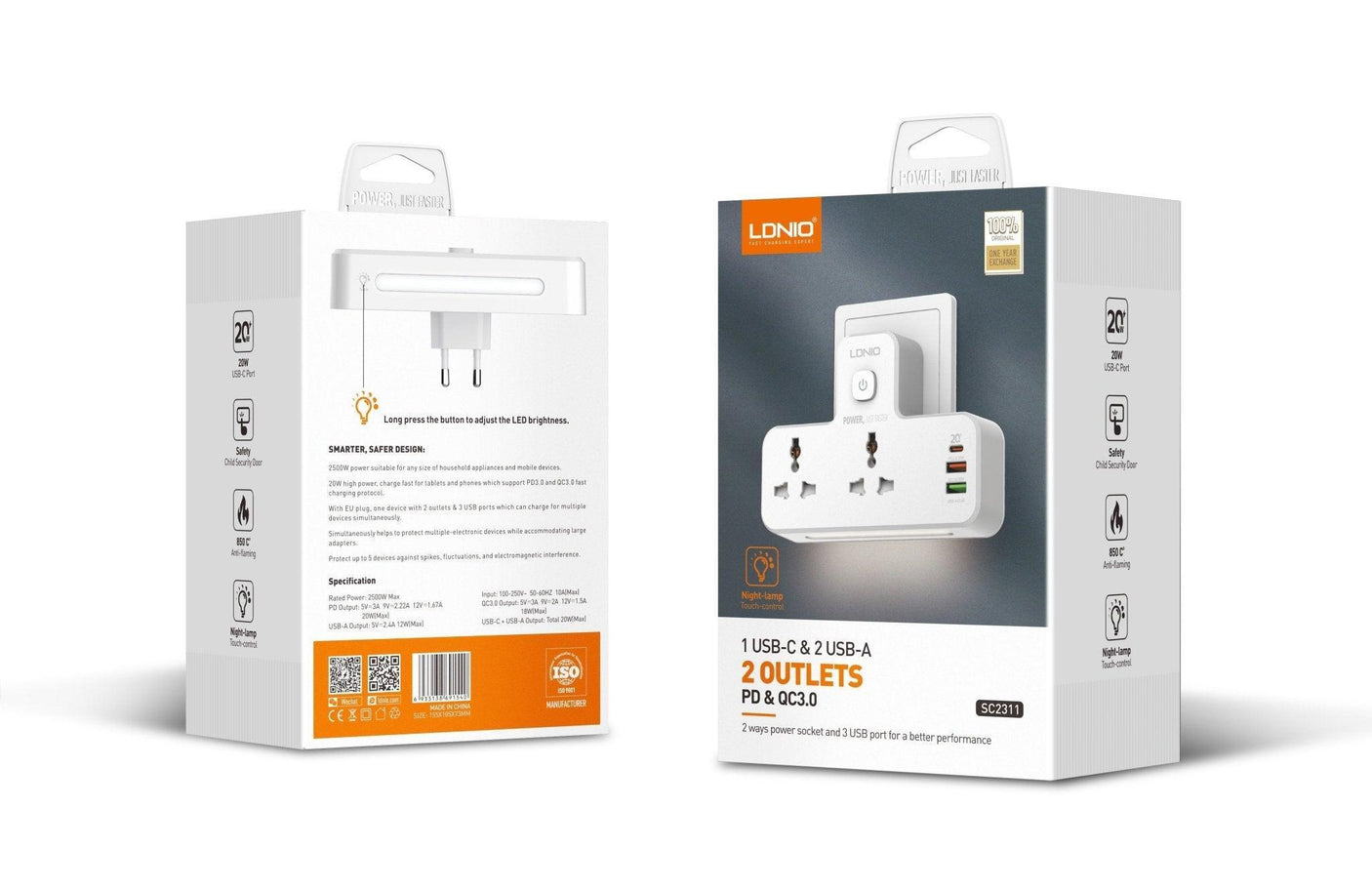 LDNIO SC2311 3 Usb Ports with PD 20W & QC3.0 Power Socket Universal Extension - Pinoyhyper