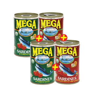 Mega Sardines In Tomoto Regular & Chilli Value Pack 4 x 155g - Pinoyhyper
