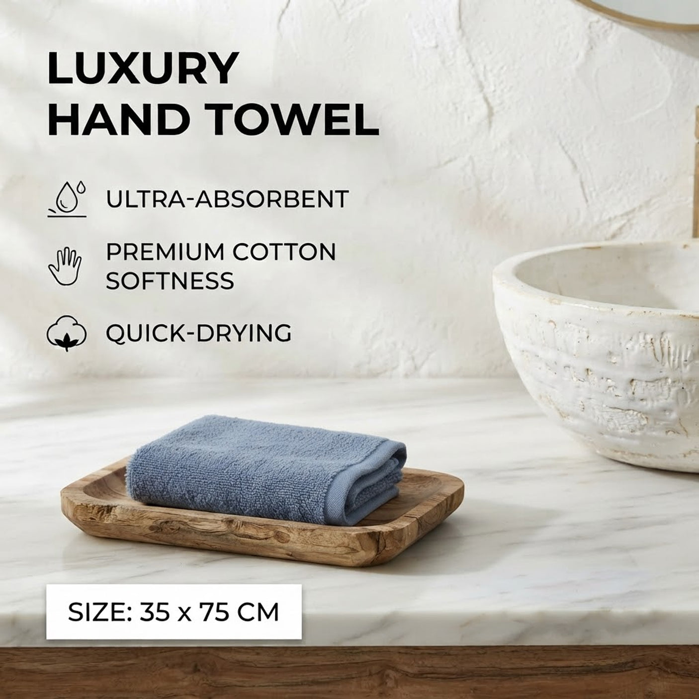 Quick Dry Cotton Hand Towel - 35x75CM