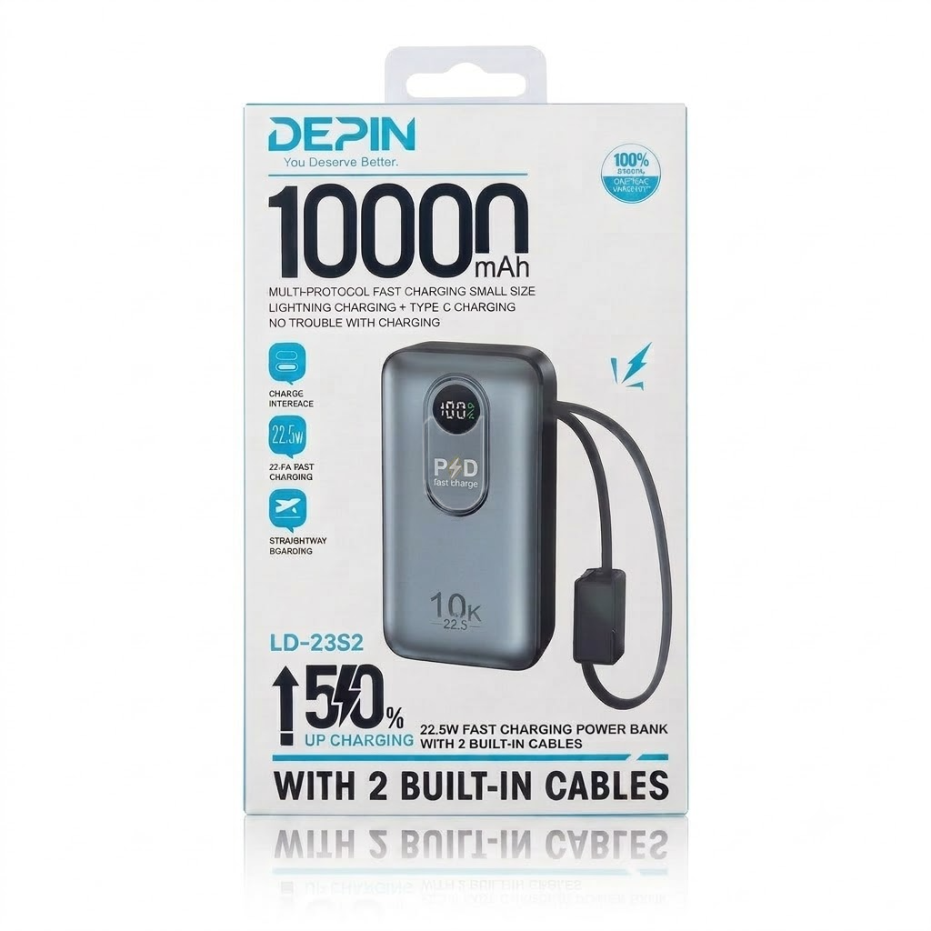 DEPIN Fast Charging Power Bank with 2 Built-in Cables - LD23S2