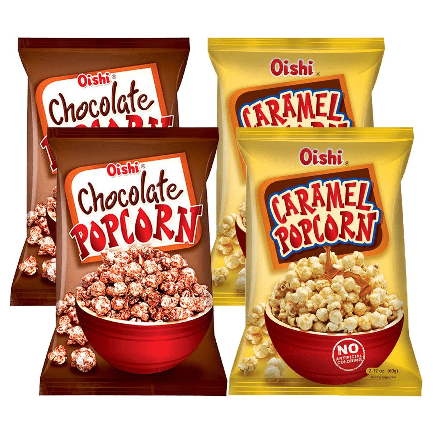 Oishi Pop Corn Caramel & Chocolate - 4 Pcs × 60g (Offer)