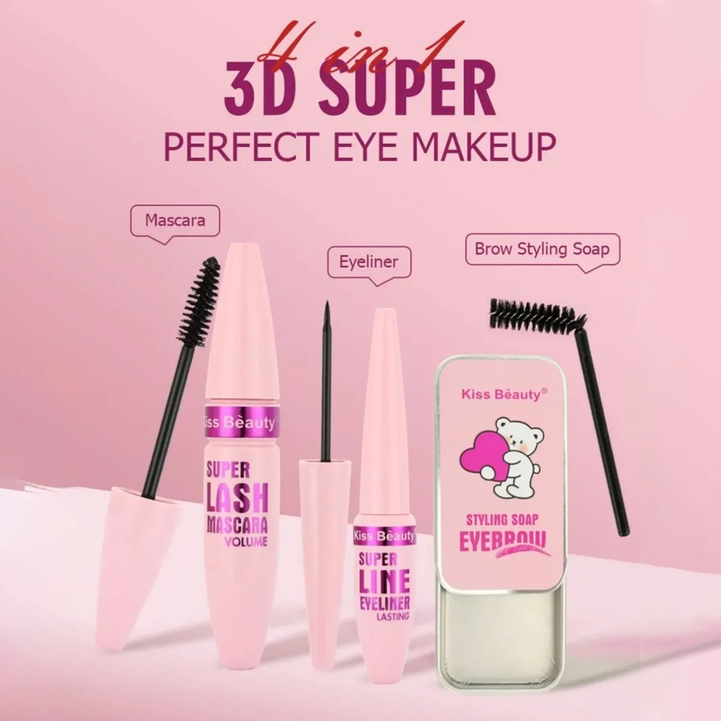 Kiss Beauty 4 in 1 Super 3D Mascara & Eyeliner Set
