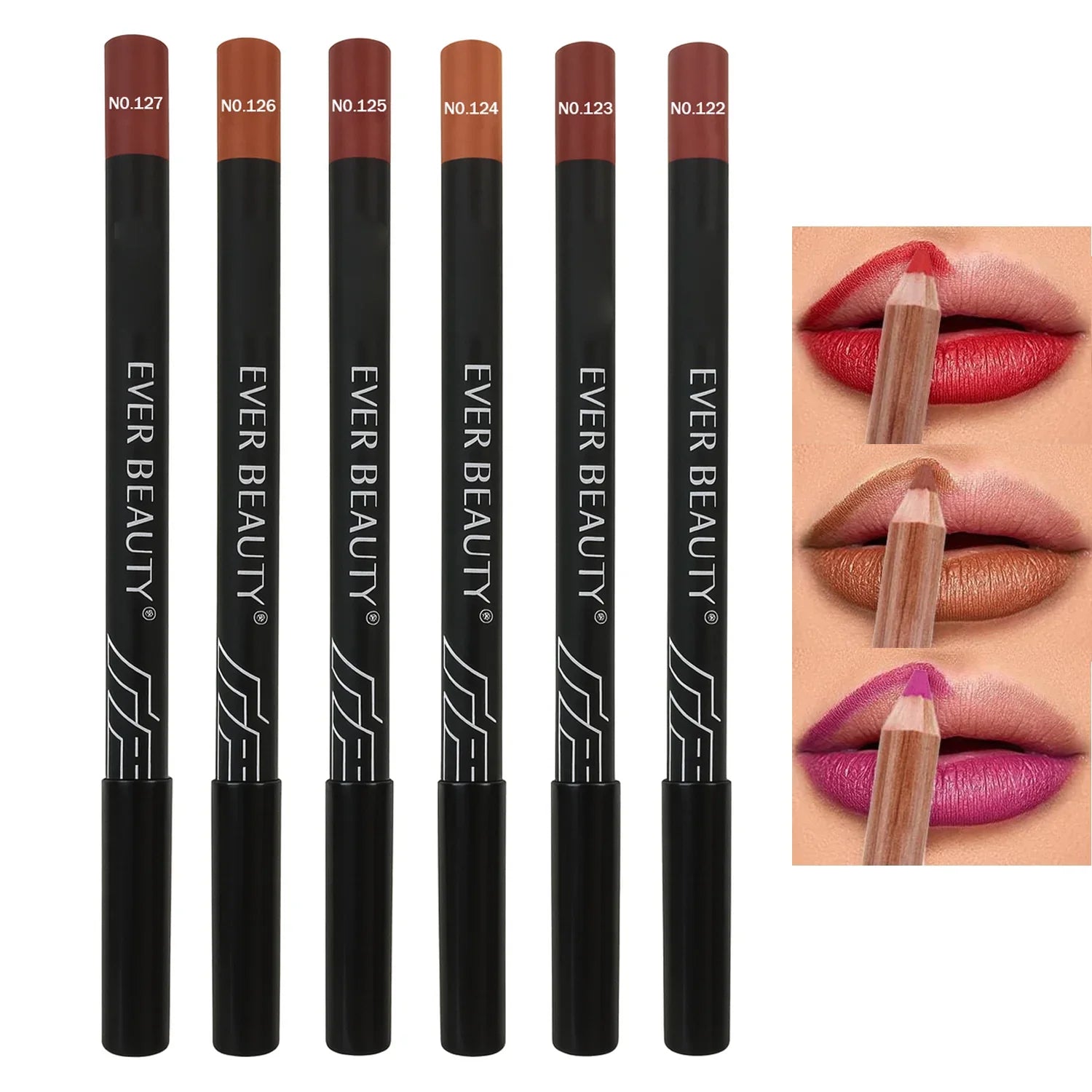 Ever Beauty Super Matte Wooden Lip Pencil 6Pcs - 2.8g