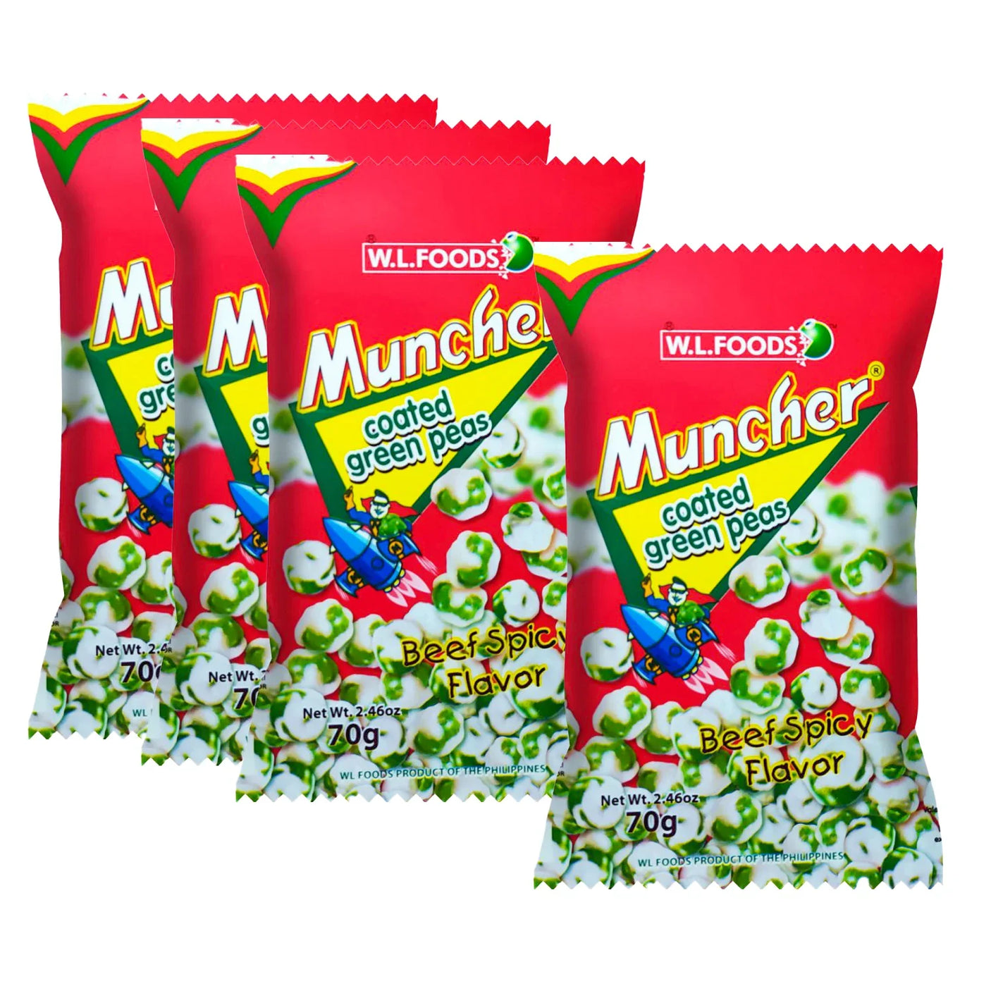 WL Foods Muncher Coated Green Peas Spicy Beef flavor 70g × 4Pcs (Offer)