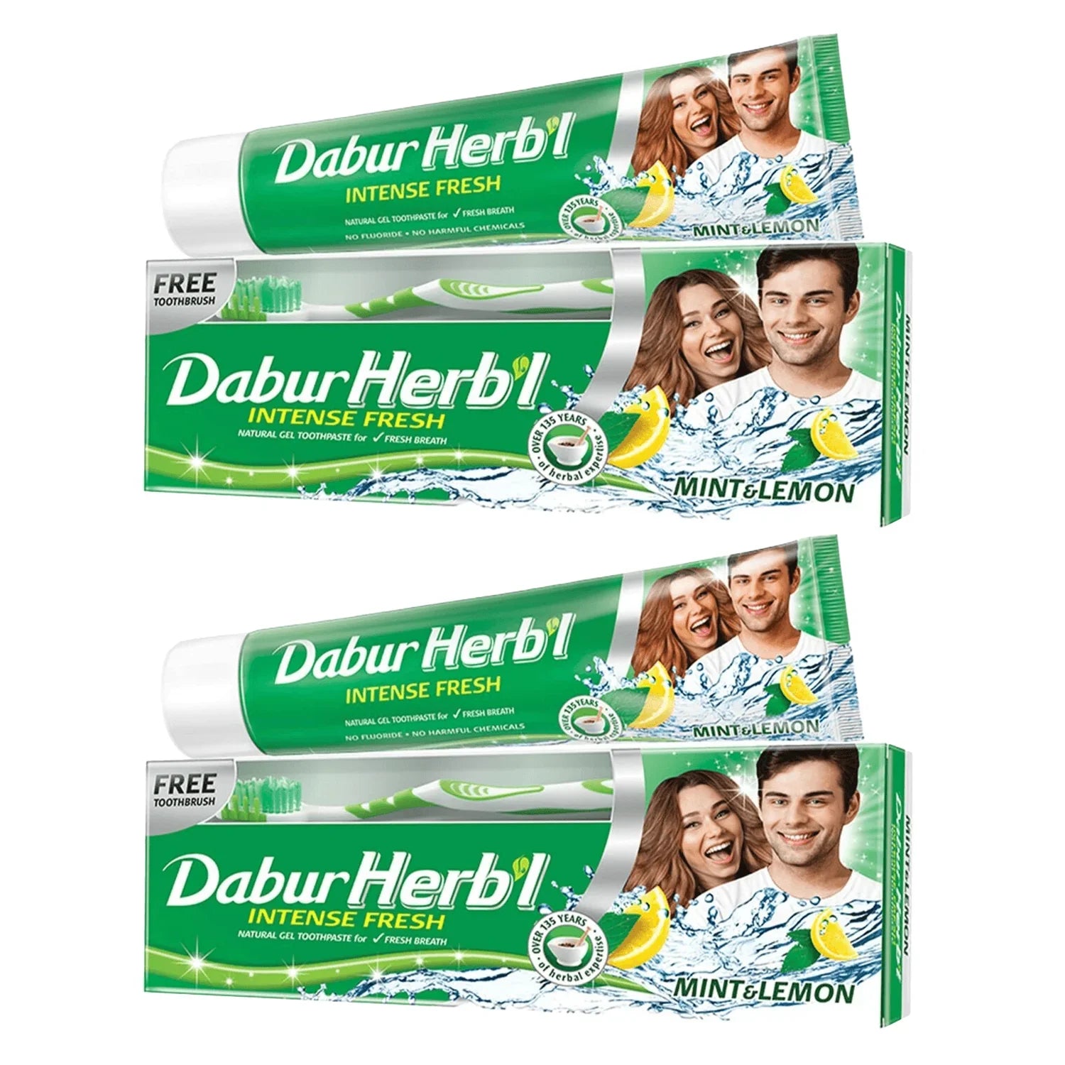 معجون أسنان دابور هيربال إنتنس فريش جل مع فرشاة أسنان مجانية - 150 جرام × قطعتين (عرض)