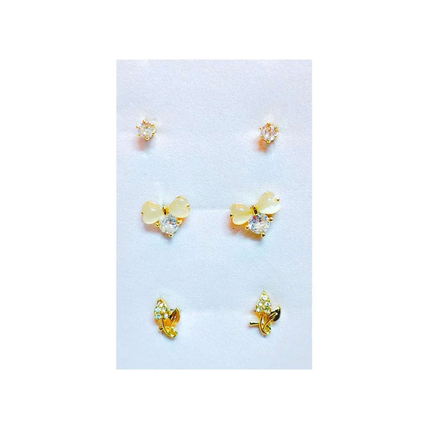 Golden Stainless Steel Korean Style Stud Earrings 3 Pairs - 105