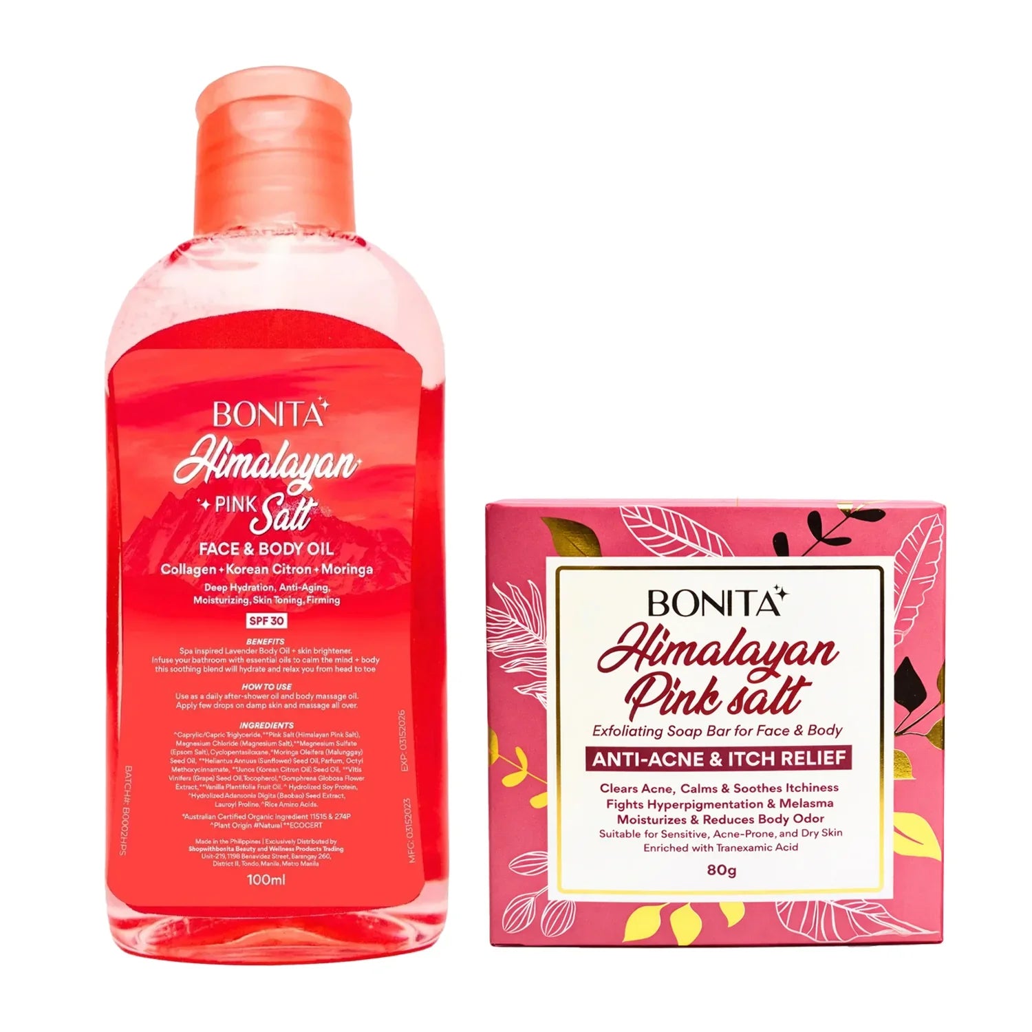 بونيتا زيت وصابون للوجه والجسم بملح الهيمالايا الوردي من بونيتا - 100 مل + 80 جم
