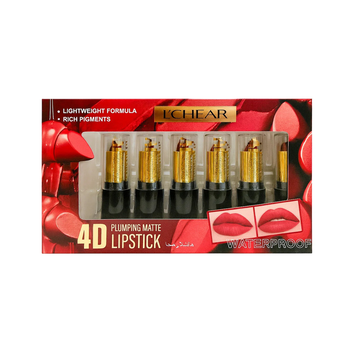 لشير 4D أحمر شفاه غير لامع ممتلئ 4D - 3.5 جرام × 6 قطع