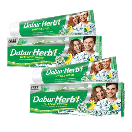 Dabur Herbal Intense Fresh Gel Toothpaste With Tooth Brush Free - 150g × 2 Pcs (Offer)